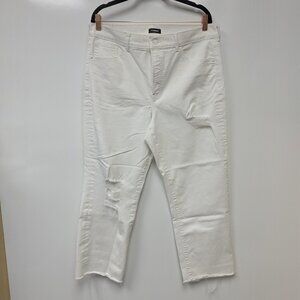 Express High Rise Straight Ankle Jeans Womens 14R White Distressed Stretch
